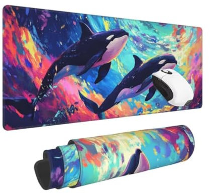 Gaming Mauspad XXL Orca Großes Mousepad 900 * 400mm rutschfeste Schreibtischunterlage Gemalt Mouse Pad mit Vernähte Kanten Verbessert Desk Mat Mauspad Groß Geschwindigkeit und Präzision für Gaming
