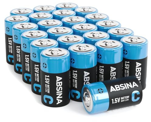 ABSINA 24X Pile C LR14 Alcaline - Batterie C LR14 di lunga durata per torcia, giocattoli e altro - batterie mezza torcia C, batterie LR14, batterie tipo C, pile mezza torcia 1,5 volt, pile LR14 1.5V
