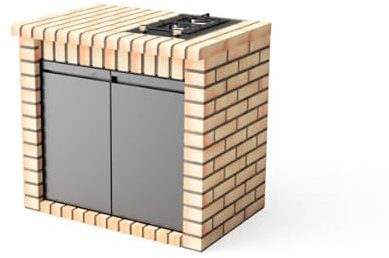MOVELAR - Módulo Caballete Lateral para Barbacoa de Obra Prefabricada Modelo VOLTERRA Encimera de Gas 2 fuegos, Con Puertas (95,5 x 70 x 88 cm) - Uso en Exteriores (GRIS/NARANJA)