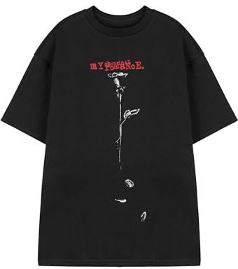 My Chemical Romance Unisex Black Short Sleeved T-Shirt | Rose Graphic Tee for Teens and Adults | Band Logo Rock Music Apparel | Alternative Punk Merchandise Fan Gift