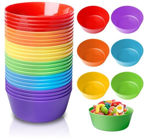 BORDEAG Bol En Plastique,Lot De 24 6 Couleurs 370 Ml Bol Plastique Reutilisable,Saladier Plastique Réutilisables,Bol Cereales Petit Dejeuner Pour Maison,Jardin,Pique-Nique,Soupe,Céréales,Salade