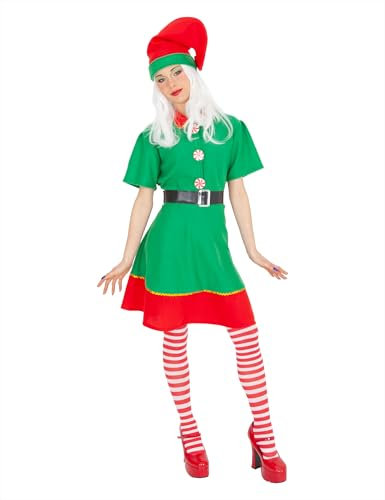 Rubies Costume Elfo Donna per donna, Abito con cintura, calze e cappello, Elfi di Natale, Elfi per Natale, cerimonie, feste, Carnevale