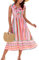 GRACE KARIN Robe pour Femme A-Line à Volants, col en V, imprimé Floral, sans Manches, Plage, été, élégante, Rayures Roses et Vertes, 2XL
