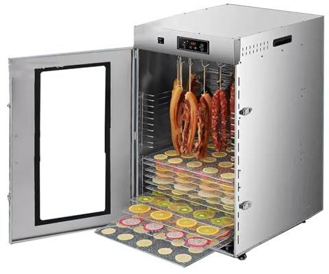 DHMYYXGS Commercial Large Food Dehydrator,Machine Home Meat Dehydrators,Full Stainless Biltong Dehydrater,Fruit Maker Dehydrated,800w,195℉ Temp Control for Jerky,Beef,Chicken,15kg/time
