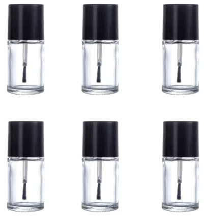 Upstore 6Pcs 15 ml Empty Nail Polish Bottles Refillable Clear Glass Nail Polish Containers Vials Sample Bottles with Black Brush Cap for Nail Art Sample