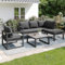 Gartenlounge Set für 4-5 Personen, Lounge Gartenmöbel Set mit Ecksofa, Sessel und Couchtisch, Balkonmöbel Wetterfest mit verzinktem Eisengestell und Kissen, verstellbare Füße, Grau