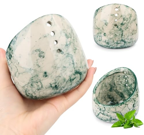 Pottery Herb Stripper, Kräuterabstreifer, 4 Löcher Kräuterbeizer, Blatt Kräuter Stripper, Keramik Herb Abisolierwerkzeug mit Kräuterzerkleinerer, Küchenblatt-Abbeizwerkzeug für Thymian, Basilikum, Ros
