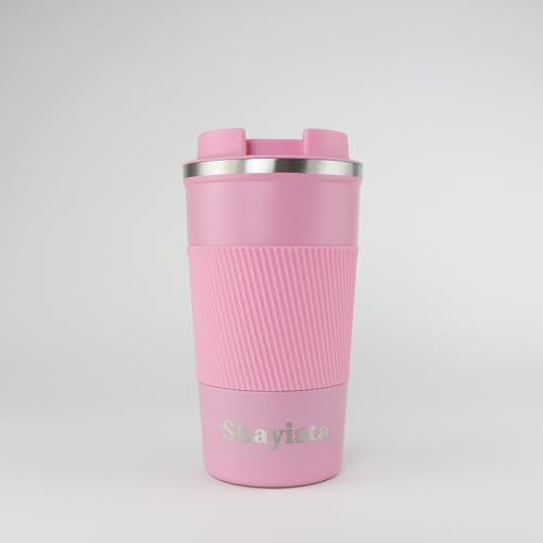 cribstar Personalised Engraved Insulated Travel Mug | Stainless Steel Tumbler | Double-Walled Tea/Coffee Cup | Leak-Proof & Reusable | Keeps Drinks Hot 12h / Cold 24h | Thermal Mug (Pink, 510ml)