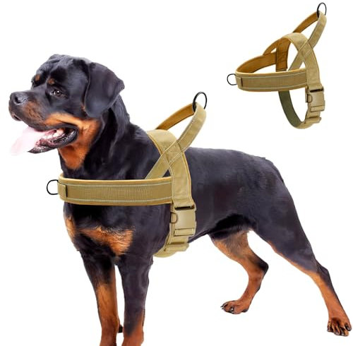 Sweetone Hundegeschirr Grosse Hunde, Verstellbare Geschirr Hund, Anti-Zug Reflektierende Hundegeschirre, Dog Harness Sicherheitsgeschirr Atmungsaktiv Brustgeschirr für Walken, Running, Khaki(L)