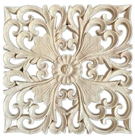 WANGSHAOWEI Holzornamente 10-40cm Blumenschnitzerei Naturholz Applikationen for Möbel Schrank unbemalt Holzleisten Aufkleber Dekofiguren Holzornamente FüR MöBel(29x29cm)