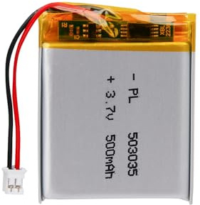 LiPo Akku 3,7V 500mAh 503035 mit JST-Kabel – Wiederaufladbarer Lithium Polymer Akku für Bluetooth-Lautsprecher, DIY-Projekte und Elektronikgeräte