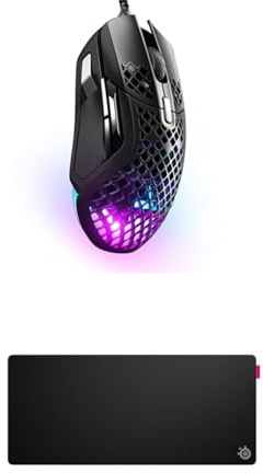 SteelSeries Aerox 5 - Holey RGB Gaming Mouse - Ultra-lightweight Water Resistant Design - 18K DPI TrueMove Air Optical Sensor QcK XL Performance Speed Gaming Mousepad 900x400mm