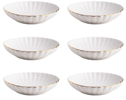 HOMLA MELIDA 6-er Set Teller 20cm mit Goldrand, Elegante Essensservier Platte, Weiß Porzellan