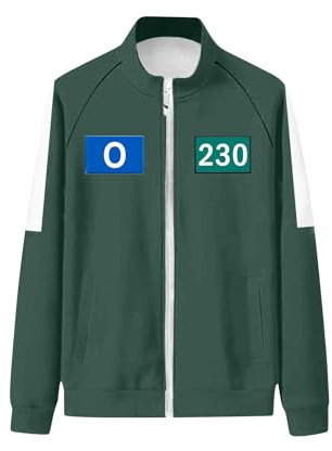 Topassion 𝙎𝙦𝙪ἰ𝙙 𝑮𝙖𝙢𝐞 Staffel 3 Sweatshirt mit Reißverschluss Neue Game Nummerndruck Kostüm 𝙎𝙦𝙪ἰ𝙙 𝑮𝙖𝙢𝐞 Number Spielkostüm Unisex Cosplay Sweatjacke Mottoparty(Green,3XL)