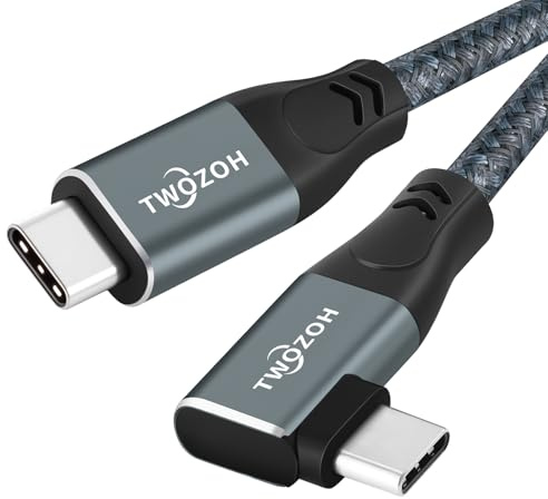 Twozoh Câble USB 3.2 Gen 2 à angle droit, transfert de données USB C à 90° 20 Gbit/s 100 W, câble USB de type C pour téléphone portable, iPad, ordinateur portable, Steam Deck, tablette, SSD, moniteur