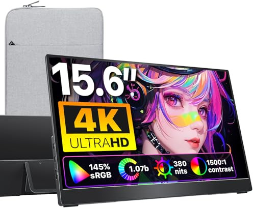 cocopar Secondo Schermo 15,6 Pollice 4K UHD 60Hz 145% sRGB Monitor Portatile per Laptop MacBook Surface PC Xbox PS5, Monitor da Viaggio con Altoparlanti HDMI USB-C, Supporto VESA con Kickstand