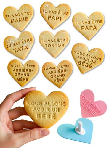 JoliCoon Emporte-pièce annonce grossesse avec biscuits 6,5 x 7,5 cm | PLA alimentaire, sans BPA, 8 tampons, à toute la famille