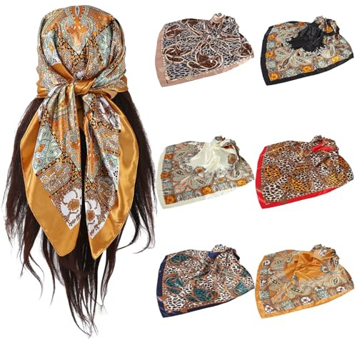 Apricitie Damen Kopftuch Schal 90x90cm,70x70 Quadratisches Satin Bandana mit Floralem Design, Eleganter Seidenschal für Haar, Hals und Styling, Haarschmuck für Frauen und Mädchen