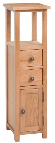 XHNIFBN Massiver Eckschrank 26x26x94 cm aus Eiche rustikaler Aufbewahrungsschrank mit 2 Schubladen & Tür platzsparender Hochschrank für Bad Flur Schlafzimmer