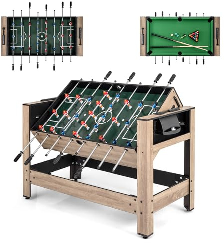 COSTWAY Multi spelbord roterbart, 2 i 1/3 i 1 multifunktionellt bord med bordspartior och biljardbord, bordsfotboll komplett set för barn, vuxna, kickbord för hemmet, lekrum