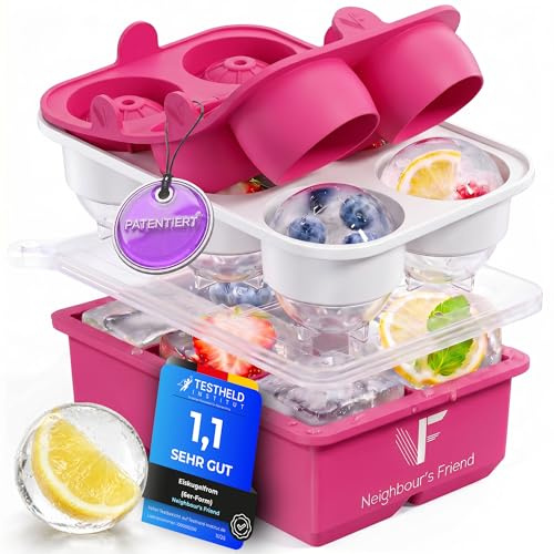 Pinkes XXL Eiskugel- & Eiswürfelform Set – Stylische Eisformen aus Platin Silikon für Eiskaffee, Cocktails & Sommerdrinks – Patentierte leichte Entnahme – BPA-frei – Große XXL Eiskugeln
