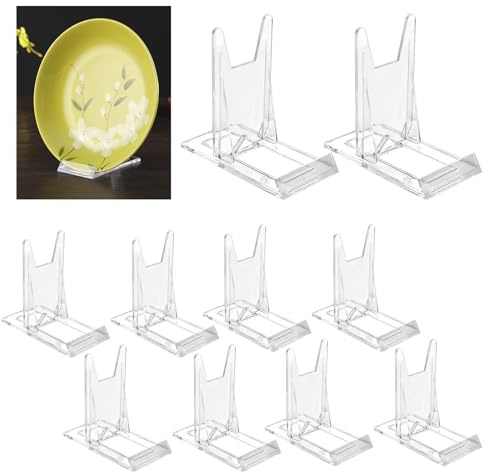xzhouhe Soporte para platos de acrílico transparente, 10 unidades, de plástico ajustable, para fotos, CD, consola de juegos retro, decoración, 11,2 x 6 x 10,4 cm