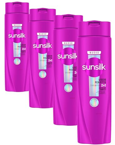 Sunsilk, Shampoo Liscio Perfetto 2in1, Shampoo e Balsamo per Capelli Lisci e Disciplinati, Formula Arricchita con Liss-Align Complex con Biotina, Olio di Argan e Vitamina C, 250ml (Confezione da 4)