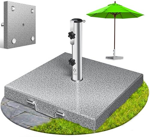 KESSER Soporte para sombrilla de granito con tubo de acero inoxidable, base cuadrada de alta calidad, 30 kg, para bastones de hasta 16-48 mm, incluye asa de transporte, soporte para sombrilla de