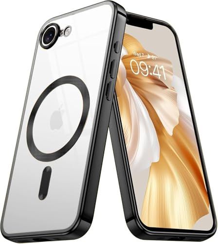 Silicone Case for iPhone SE 2020/2022, iPhone 8/7, Wireless Charging Support,in-built Camera Lens Protectors, Shockproof, Antiskid Phone Cover for iPhone SE 2nd/3rd/7/8 (Black-Magsafe Electroplated)