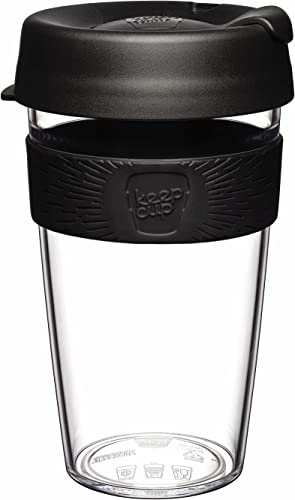 KeepCup Taza de café reutilizable de plástico ligero original con tapa a prueba de salpicaduras, 454 ml, color negro