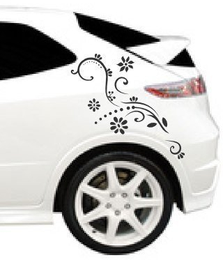 Autoaufkleber Blumenranke Romina 55 cm, Blumenaufkleber, Blumen Sticker für die Seiten oder Heckscheibe, fürs Auto Ranke mit Schmetterling, Ornament