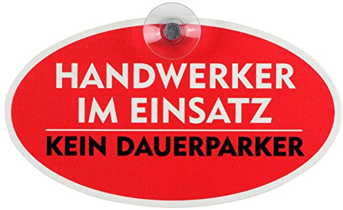 Schild, Autoschild Handwerker im Einsatz mit Saugnapf, 1,5mm wetterfestes PVC Material 184 x 104 mm groß, von innen oder außen