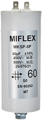 Miflex, Condensatore di avviamento per motore, 60 µf, 450 V, 50 x 119 mm, presa M8
