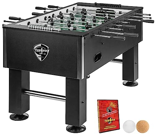 TUNIRO Tischkicker Basic/Pro, vormontiert, BTFV Zertifiziert, 4 Dekorvarianten, schadstoffgeprüft, inkl. DVD + Bälle, Kicker-Tisch Tischfussball