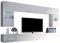 Moderne Wohnwand Calabrini I, Anbauwand, Mediawand, Hängevitrine, TV Lowboard, Wandregal, Wohnzimmerschrank, Fernsehschrank (mit Blauer LED Beleuchtung, Weiß/Weiß Hochglanz)