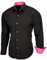 Baxboy Herren-Hemd Slim-Fit Bügelleicht Für Anzug, Business, Hochzeit, Freizeit - Langarm Hemden für Männer Langarmhemd R-44, Farbe:Schwarz/Pink, Größe:M