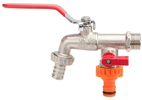 Doppelt Duo Gartenhahn Kugelhahn Wasserhahn Rot Griff 1/2 x 3/4 x 3/4 BSP