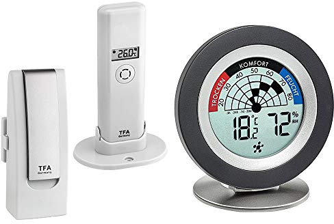 TFA Dostmann 31.4008.02 Cosy Radar Weatherhub Set zur Raumklimaüberwachung, mit Thermo-Hygro-Sender (Weiss mit Batterien)