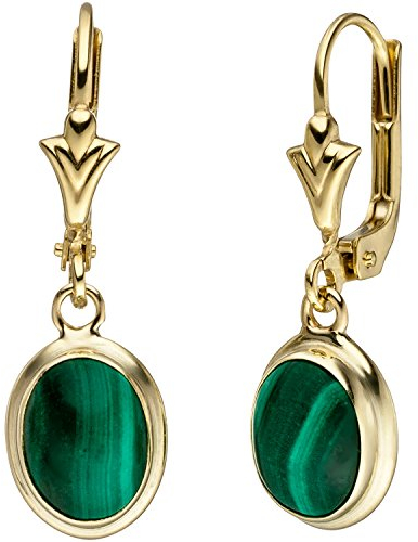 Jobo Damen-Ohrringe hängend aus 14 Karat 585 Gold mit Malachit Oval