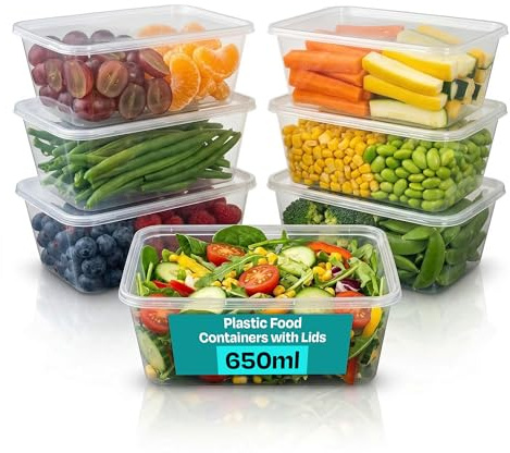We Can Source It Ltd 500ml/650ml/750ml/1000ml Plastique Micro-Ondes Réfrigérateur Sécurité Nourriture Repas Prép Recyclable à Emporter Récipients Et Couvercles Traiteur Grade Plastique Bpa Gratuit