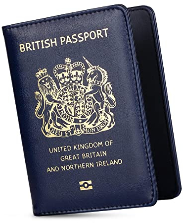 MOIRENTO, Passport Holder, Navy Blue, PU Leather Passport Holders, UK Passport Cover, Passport Wallet, Passport Holders, Passport Holder for Women, Men, British