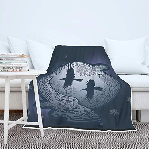 Decke Kuscheldecke Wohndecke Tagesdecke Wikinger Nordische Huginn & Muninn Odins Raben Überwurfdecke Erwachsene Kinder Bequem Schlafzimmer Tagesdecke White 150x200cm