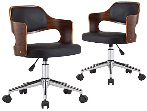 vidaXL Esszimmerstühle Drehbar 2 STK., Höhenverstellbar Drehstuhl Esszimmer, Esszimmerstuhl Küchenstuhl mit Rollen, Essstuhl Stuhl, Schwarz Bugholz Kunstleder