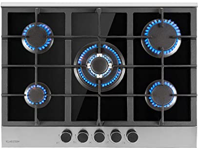 Klarstein Piano Cottura 5 Fuochi a Gas, Integrato 10.4kW, da Incasso in Acciao Inox, con Coperchio