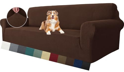 MAXIJIN Super Stretch Couch Bezug für 4-Sitzer Couch, extra große universelle Sofabezüge Jacquard Spandex Pet Dog Möbel Protector Fitted Couch Schonbezug (4 Sitzer, Kaffee)
