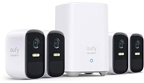 eufy security, eufyCam 2C Pro 4-Cam Kit, Wireless Home Security System with 2K Resolution, 180-Day Battery Life, HomeKit Compatibility, IP67, Night Vision, and No Monthly Fee.