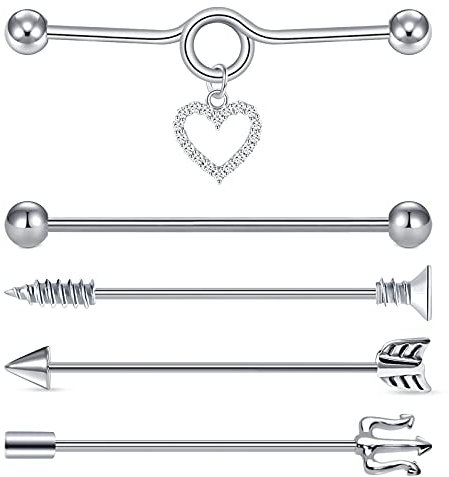 D.Bella Industrial Piercing Barbell Knorpel Helix Daith Tragus Ohrringe Doppelringe Septum Augenbraue Lippe Medusa Piercing Stud, Edelstahl
