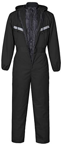 Yukirtiq Men's Padded Work Coveralls Hi Viz Boilersuit 2 in 1 Winter Warm Coveralls Refective Long Sleeve Overalls Boiler Suit, Black, XL