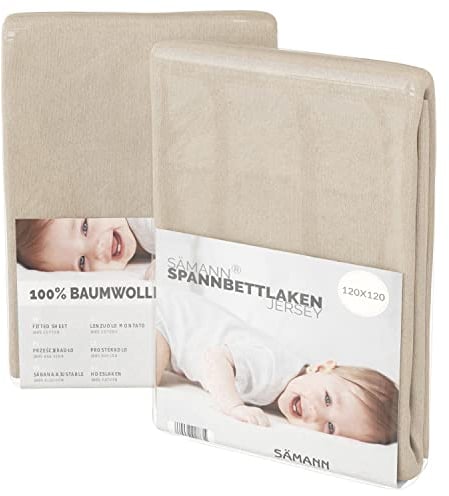 Sämann Jersey Spannbettlaken Spannbetttuch für Laufgitter 120x120 cm, Baumwolle Natur