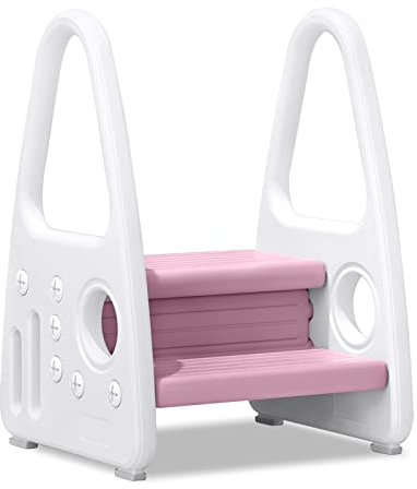 XMTECH Kinder Tritthocker Kinderschemel mit 2 Stufen Pyramiden-Struktur,Kinder Trittschemel aus Kunststoff,Kinder Trittleiter für 2-5 Jahre, Bad, Küche, Kinderzimmer (Rosa)